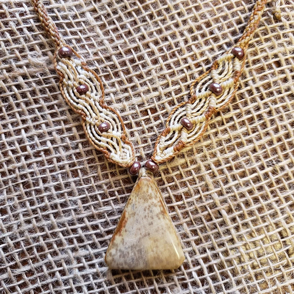 Jasper Macrame Handmade Adjustable Necklace - Picture 4 of 5